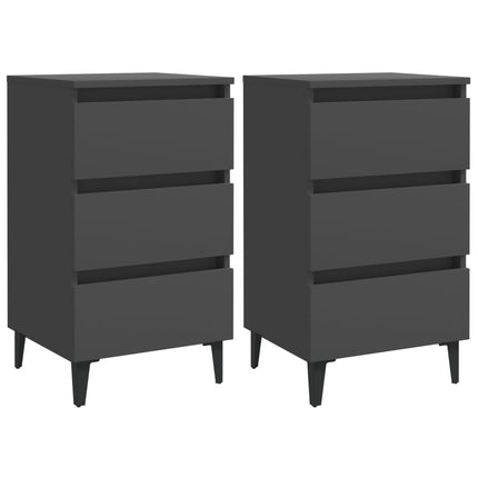 Comodini con Gambe in Metallo 2pz Grigi 40x35x69 cm