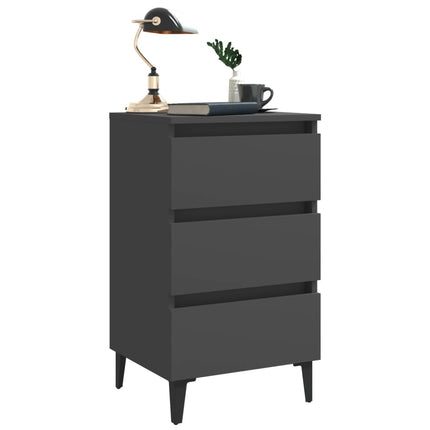 Comodini con Gambe in Metallo 2pz Grigi 40x35x69 cm