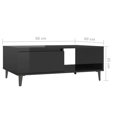 Tavolino da Salotto Nero Lucido 90x60x35 cm Legno Multistrato