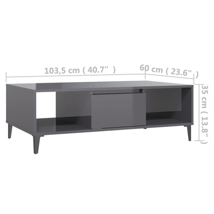 Tavolino Salotto Grigio Lucido 103,5x60x35cm Legno Multistrato