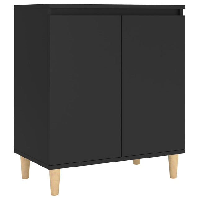 Credenza con Gambe Legno Massello Nera 60x35x70 cm Multistrato