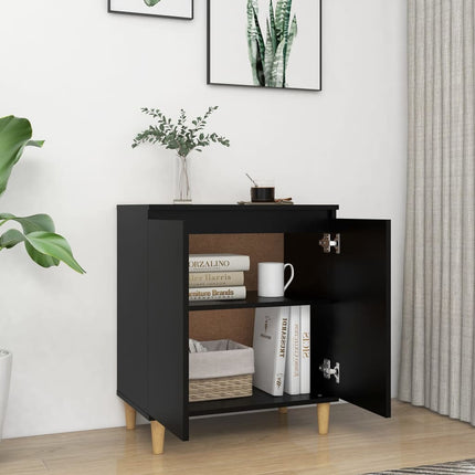 Credenza con Gambe Legno Massello Nera 60x35x70 cm Multistrato
