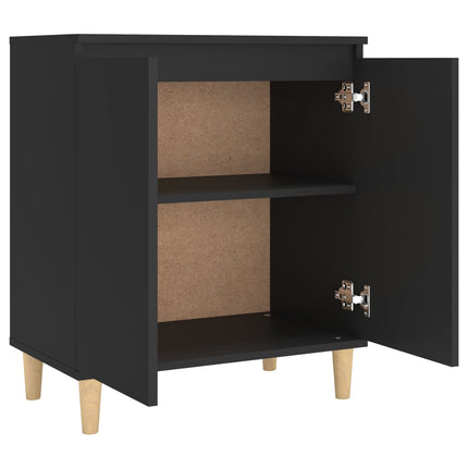 Credenza con Gambe Legno Massello Nera 60x35x70 cm Multistrato