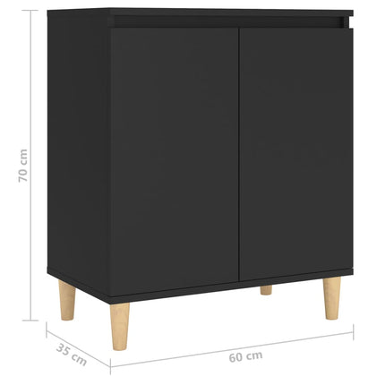 Credenza con Gambe Legno Massello Nera 60x35x70 cm Multistrato