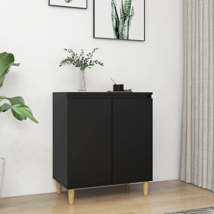 Credenza con Gambe Legno Massello Nera 60x35x70 cm Multistrato