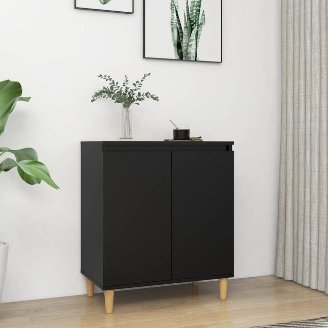 Credenza con Gambe Legno Massello Nera 60x35x70 cm Multistrato