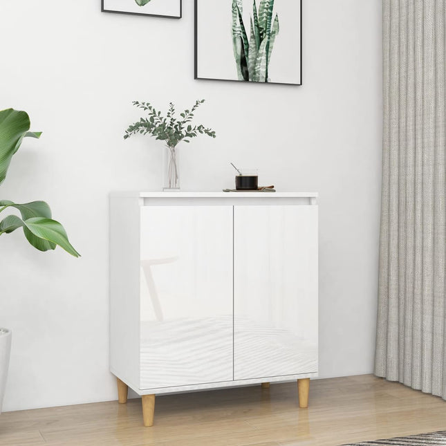 Credenza Gambe Massello Bianco Lucido 60x35x70cm Multistrato