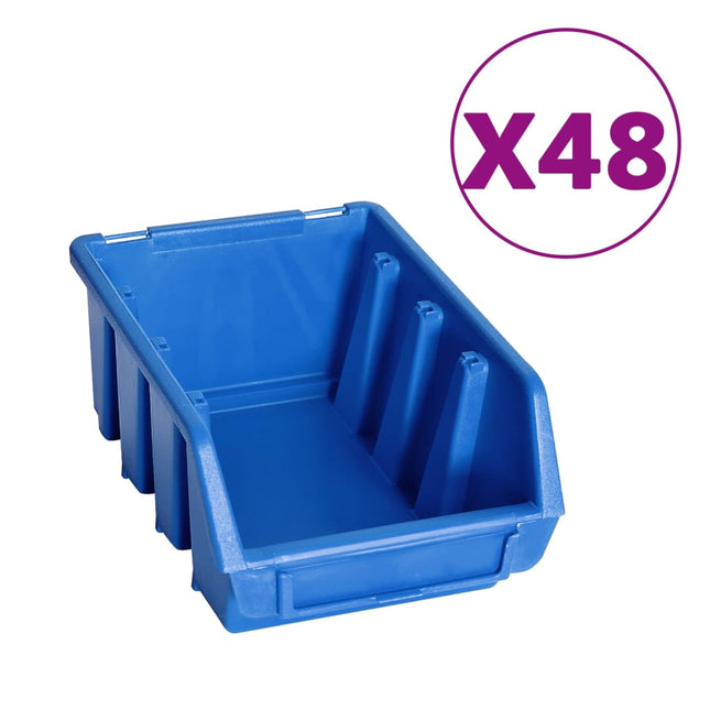 Kit Contenitori 128 pz con Pannelli a Parete Blu e Nero