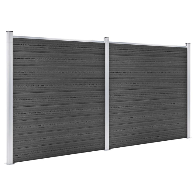 Set Pannelli di Recinzione in WPC 353x186 cm Nero