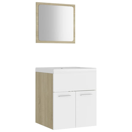 Set Mobili da Bagno Bianco e Rovere Sonoma in Truciolato
