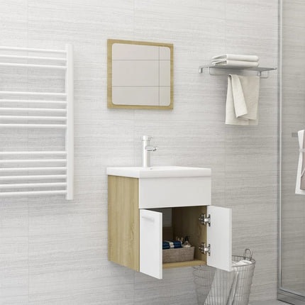 Set Mobili da Bagno Bianco e Rovere Sonoma in Truciolato