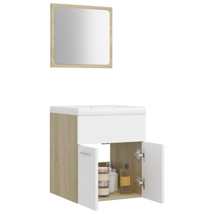 Set Mobili da Bagno Bianco e Rovere Sonoma in Truciolato