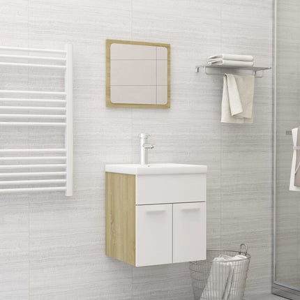 Set Mobili da Bagno Bianco e Rovere Sonoma in Truciolato