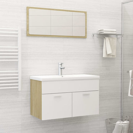 Set Mobili da Bagno Bianco e Rovere Sonoma in Truciolato