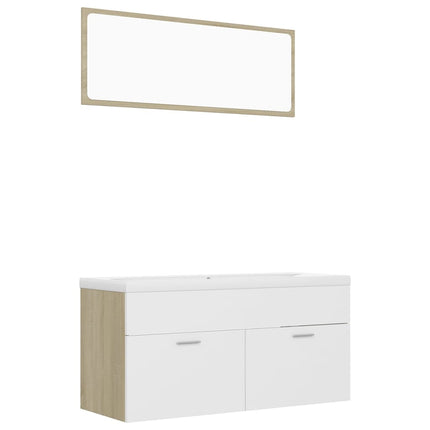 Set Mobili da Bagno Bianco e Rovere Sonoma in Truciolato
