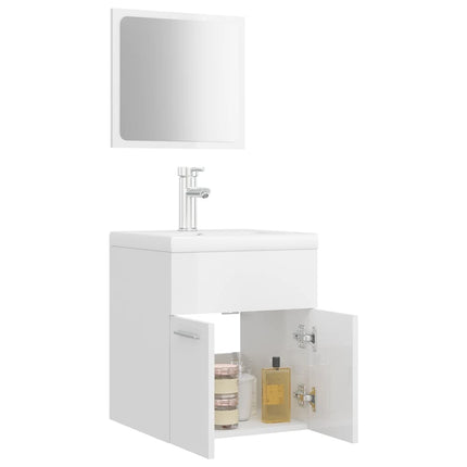 Set Mobili da Bagno Bianco Lucido in Legno Multistrato