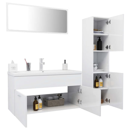 Set Mobili da Bagno Bianco Lucido in Legno Multistrato