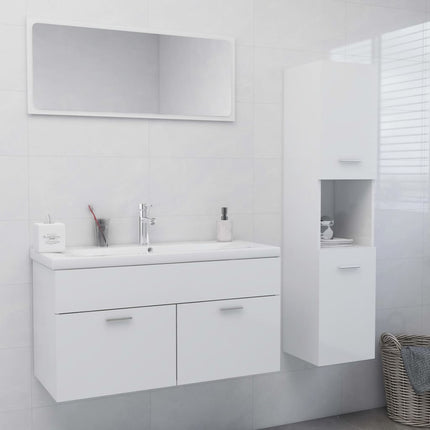 Set Mobili da Bagno Bianco Lucido in Legno Multistrato