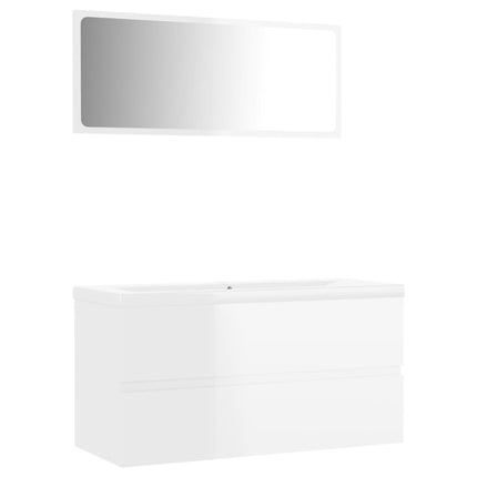 Set Mobili da Bagno Bianco Lucido in Legno Multistrato