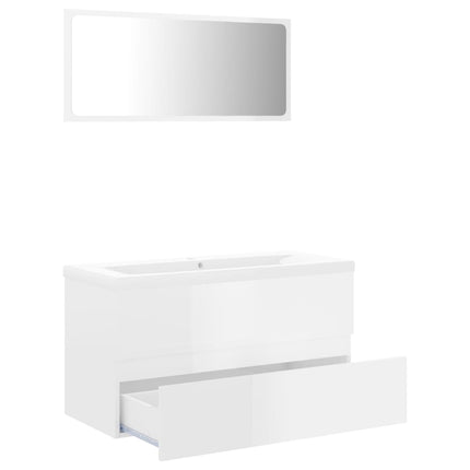 Set Mobili da Bagno Bianco Lucido in Legno Multistrato