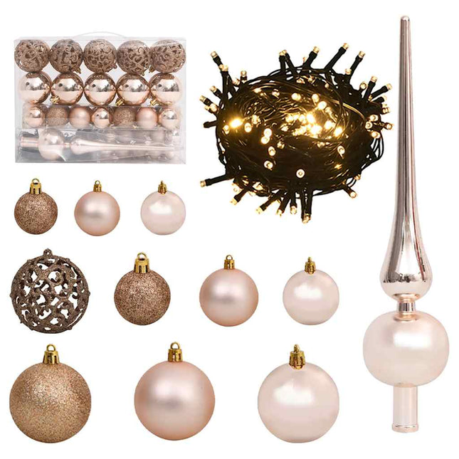 Set Natale con 61 Palline Punta e 150 Luci LED Oro Rosa