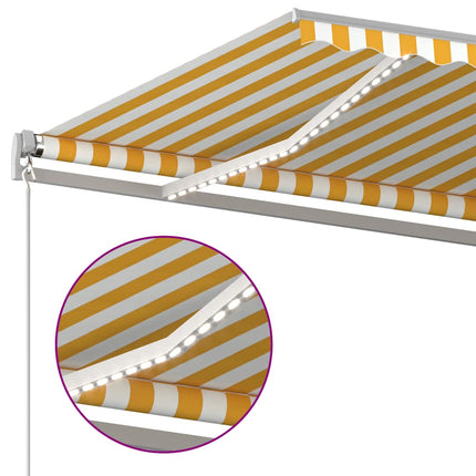 Tenda Automatica con Sensore Vento LED 4x3 m Gialla e Bianca