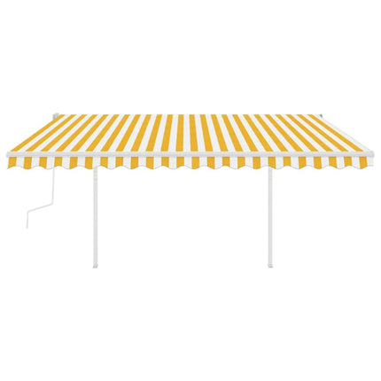 Tenda da Sole Retrattile Manuale con Pali 4,5x3 m Gialla Bianca