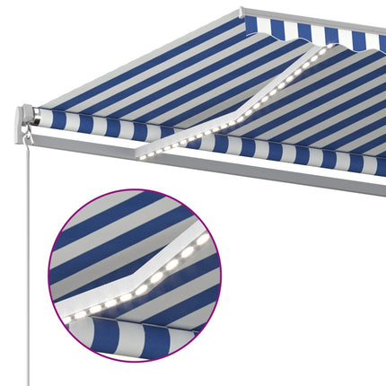 Tenda Automatica con Sensore Vento e LED 5x3 m Blu Bianca