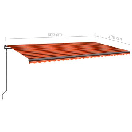 Tenda Sole Retrattile Manuale con Pali 6x3 m Arancione Marrone