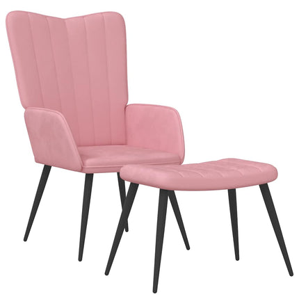 Poltrona Relax con Sgabello Rosa in Velluto