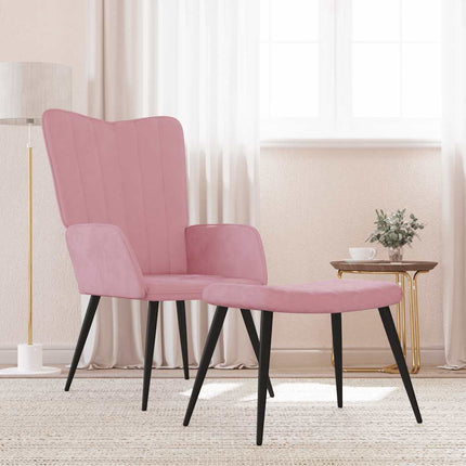 Poltrona Relax con Sgabello Rosa in Velluto