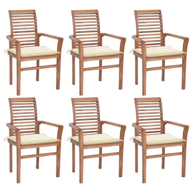 Sedie da Pranzo 6 pz con Cuscini Crema in Massello di Teak