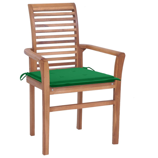 Sedie da Pranzo 8 pz con Cuscini Verdi in Massello di Teak