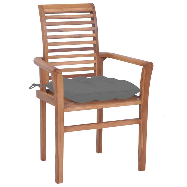 Sedie da Pranzo 8 pz con Cuscini Grigi in Massello di Teak