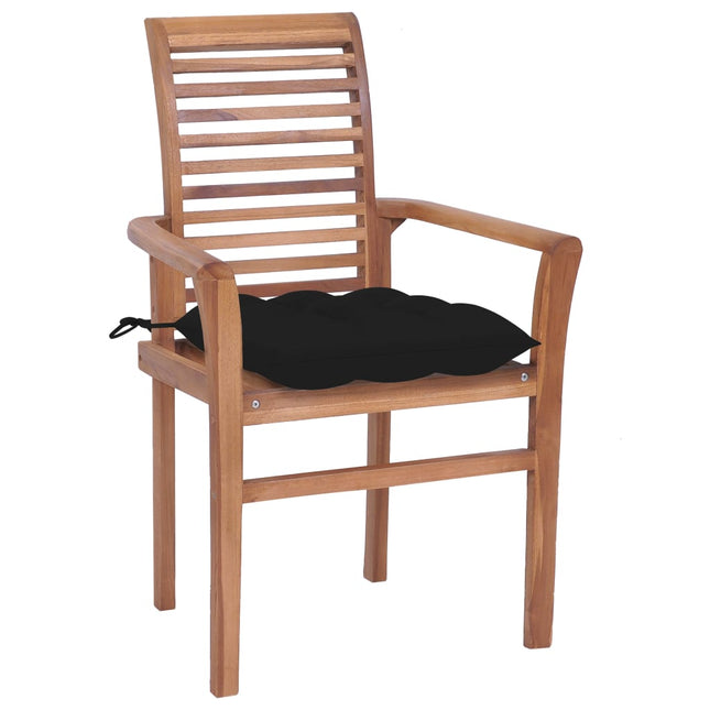 Sedie da Pranzo 8 pz con Cuscini Neri in Massello di Teak
