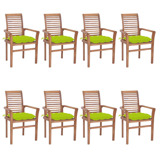 Sedie da Pranzo 8 pz e Cuscini Verde Brillante Massello di Teak