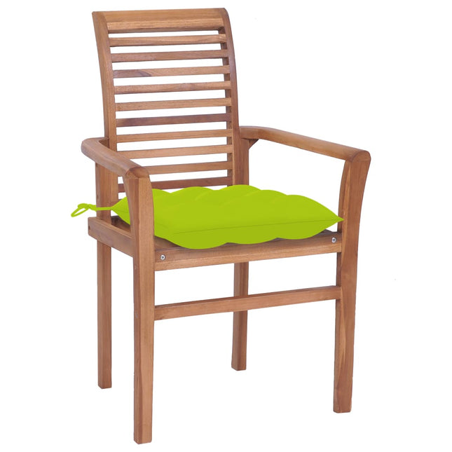Sedie da Pranzo 8 pz e Cuscini Verde Brillante Massello di Teak