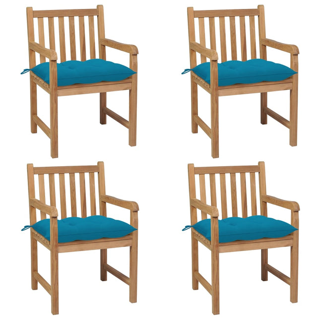 Sedie da Giardino 4 pz con Cuscini Azzurri in Massello di Teak