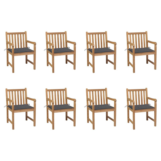 Sedie da Giardino 8 pz con Cuscini Antracite Massello di Teak