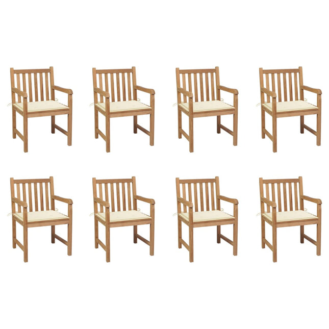 Sedie da Giardino 8 pz con Cuscini Crema in Massello di Teak