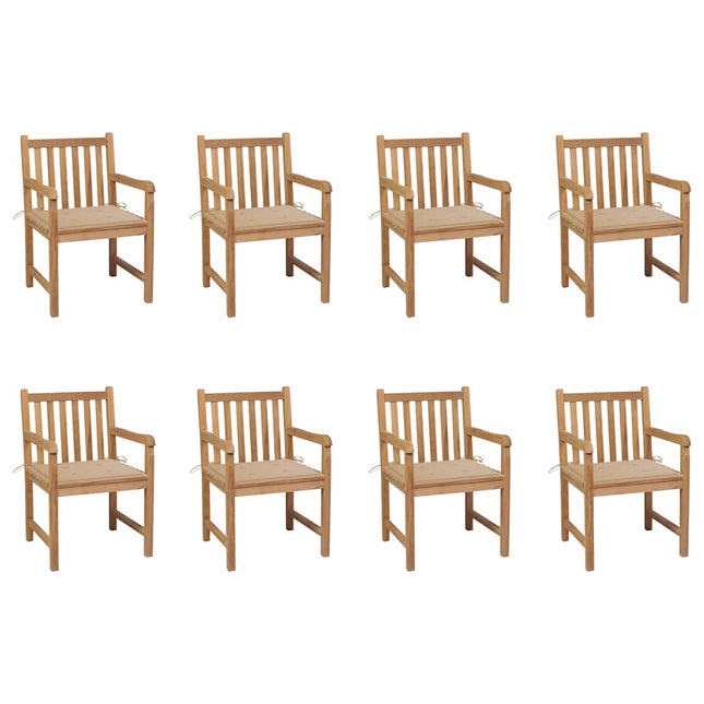 Sedie da Giardino 8 pz con Cuscini Beige in Massello di Teak