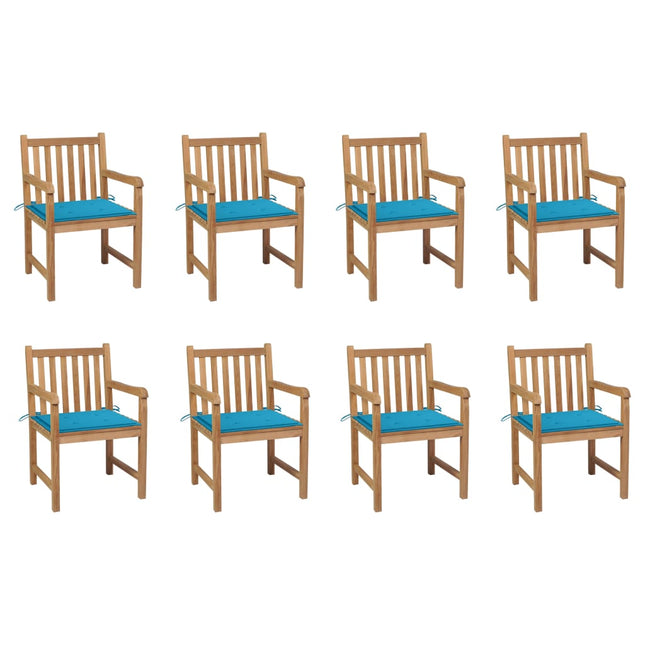 Sedie da Giardino 8 pz con Cuscini Blu in Massello di Teak