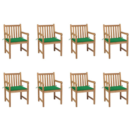 Sedie da Giardino 8 pz con Cuscini Verdi in Massello di Teak