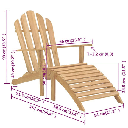 Sedie Adirondack con Poggiapiedi 2 pz in Legno Massello di Teak