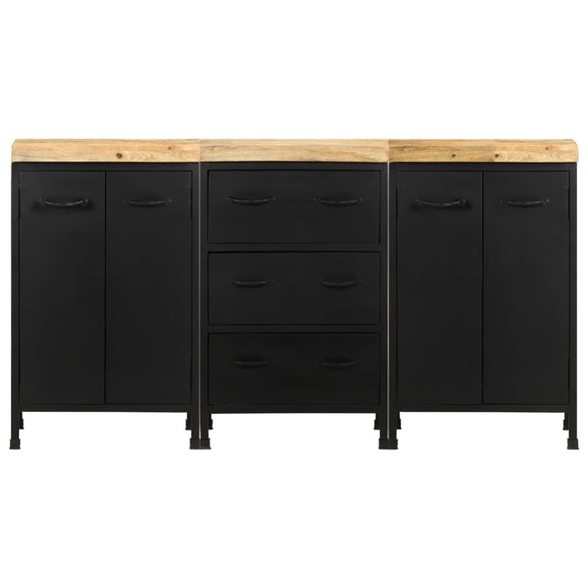 Credenza con 3 Cassetti e 4 Ante in Massello di Mango Grezzo