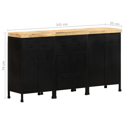 Credenza con 3 Cassetti e 4 Ante in Massello di Mango Grezzo