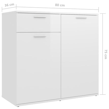 Credenza Bianco Lucido 160x36x75 cm in Legno Multistrato