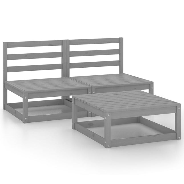 Set Divani da Giardino 3 pz Grigio in Legno Massello di Pino