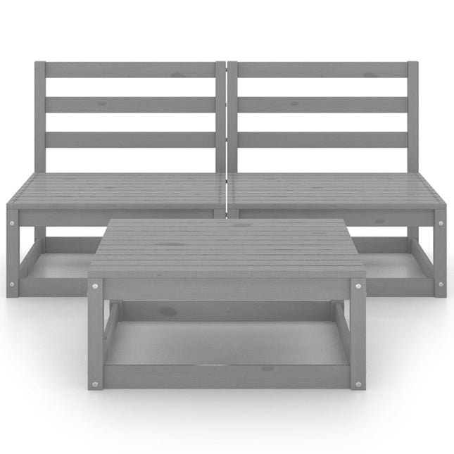 Set Divani da Giardino 3 pz Grigio in Legno Massello di Pino