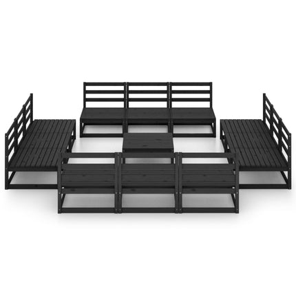 Set Divani da Giardino 13 pz Nero in Legno Massello di Pino